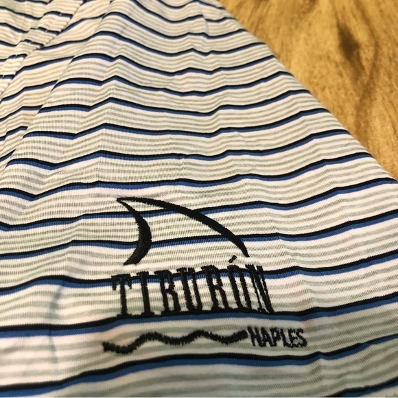 FootJoy Tiburon Naples FL Short Sleeve Golf Shirt Polo Mens Medium Blue Stripe - Picture 3 of 10